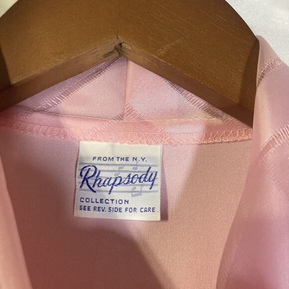 Vintage RHAPSODY pink sheer sleeves bow tie button up top S 36" bust - Picture 4 of 5